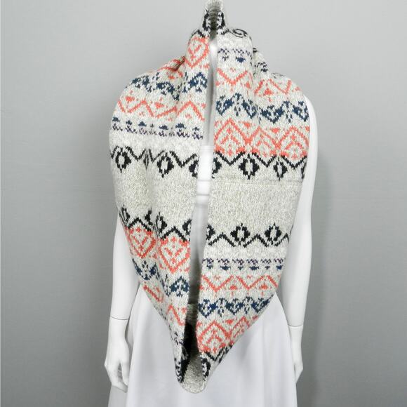 American Eagle Heavyweight Knit Infinity Scarf Beige Orange Southwestern Geo - Picture 3 of 8